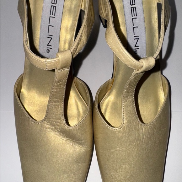 BELLINI WOMEN'S SLING BACK GOLD LEATHER PUMPS HEELS SQUARE TOE SZ 6.5M - Picture 1 of 7